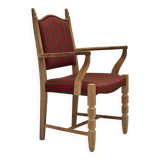 1970s, Danish armchair, striped red furniture wool, solid oak wood.