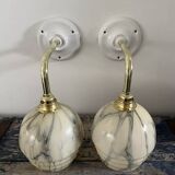 Pair of Art Deco wall lights in marbled opaline