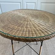 Table en osier Art Déco avec plateau en verre, Allemagne, vers 1920