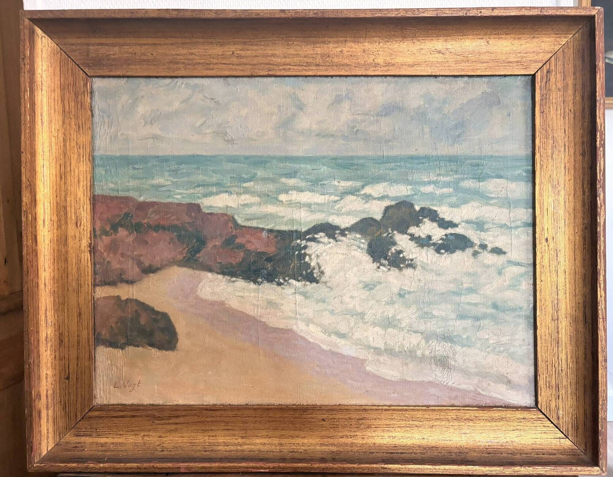 Table Oil Canvas Marine Sea Waves Lucien Vogt Painting Landscape Coast