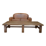 Table basse 6 pieds en chêne massif 1950