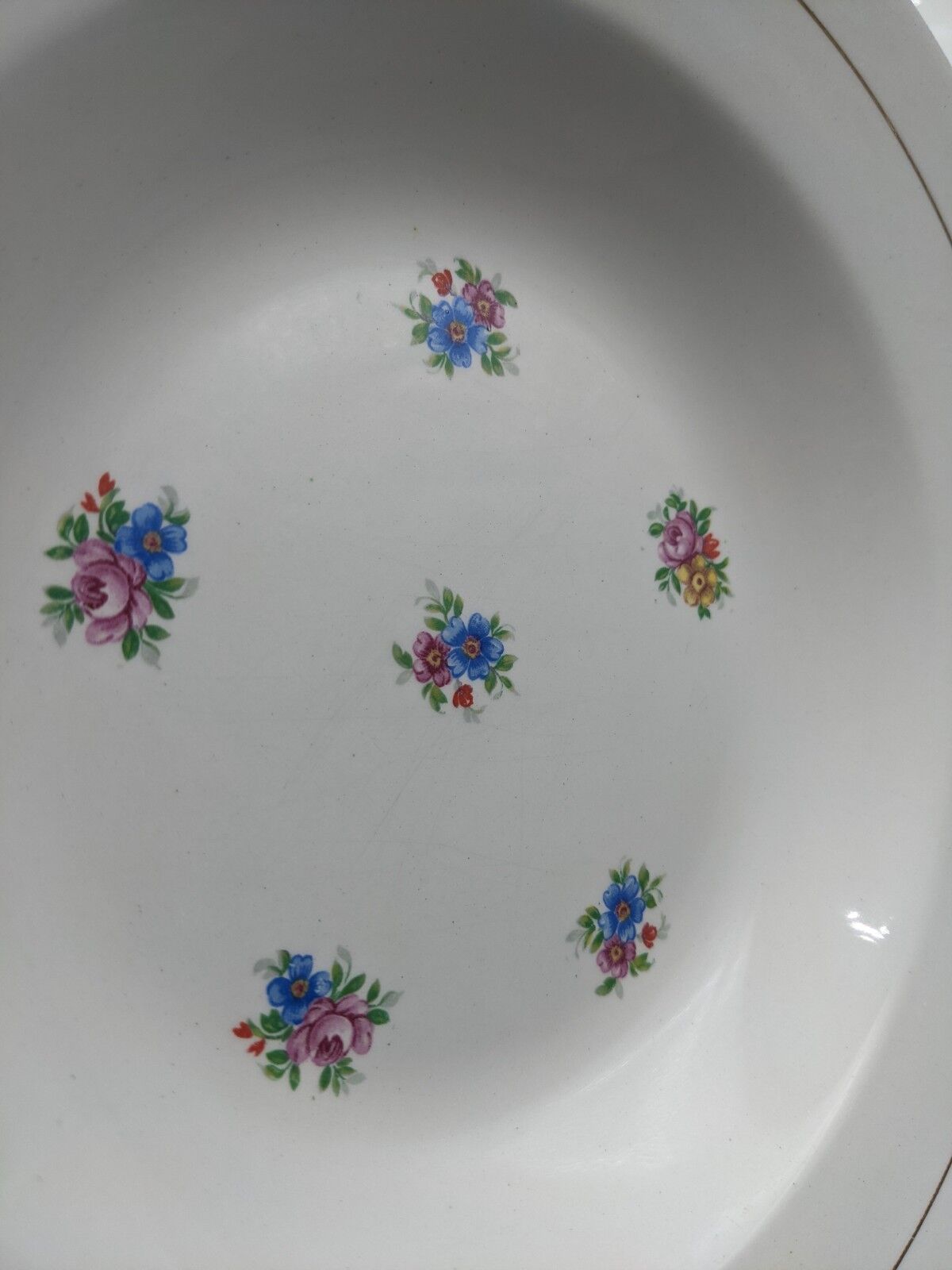 12 hollow porcelain plates, floral decoration and golden ledé - ∅: 23cm