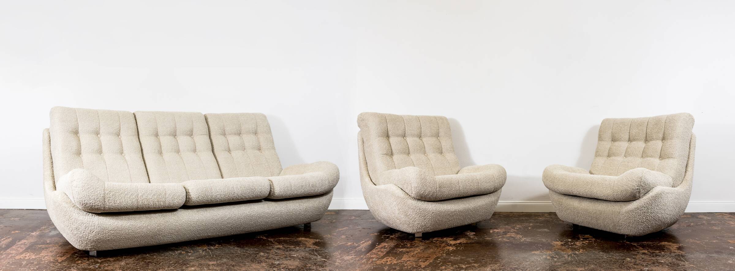 Customizable Space Age Living Room Set Atlantis in Beige Boucle 1970's, Czechoslovakia