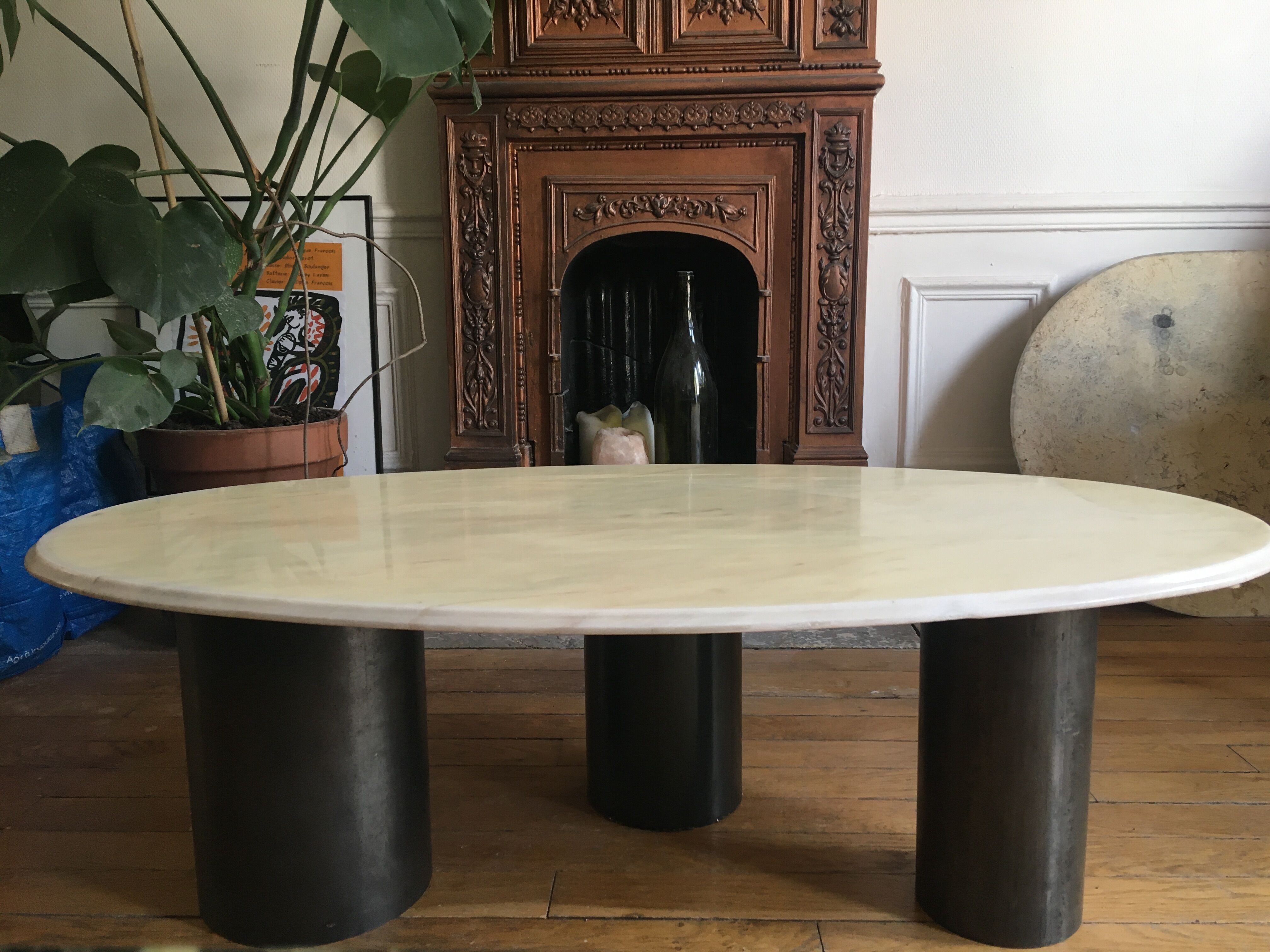 Marble and steel coffee table