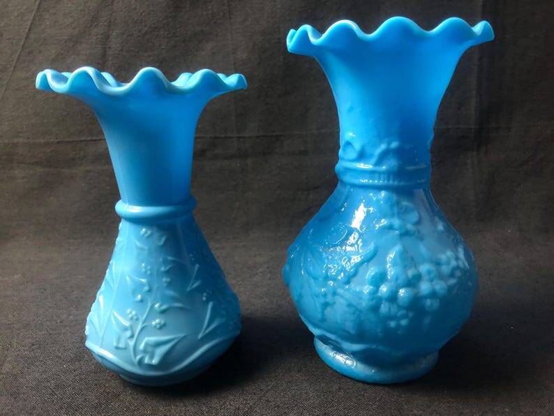 Antique French Opaline Glass Vases: Art Nouveau Floral Pair