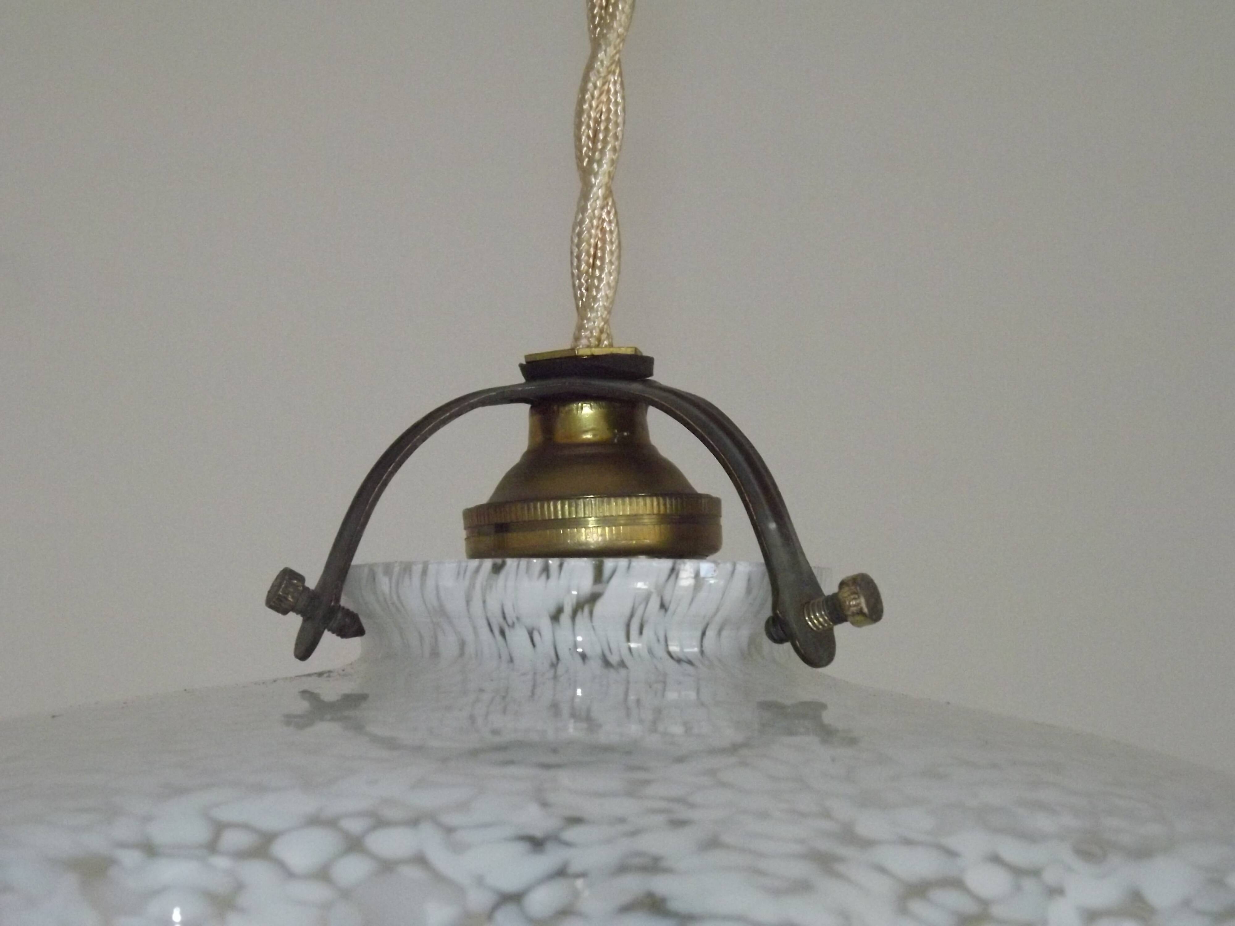 French Vintage 1930s White Frilled Clichy Glass Lampshade Ceiling Light