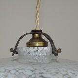 French Vintage 1930s White Frilled Clichy Glass Lampshade Ceiling Light