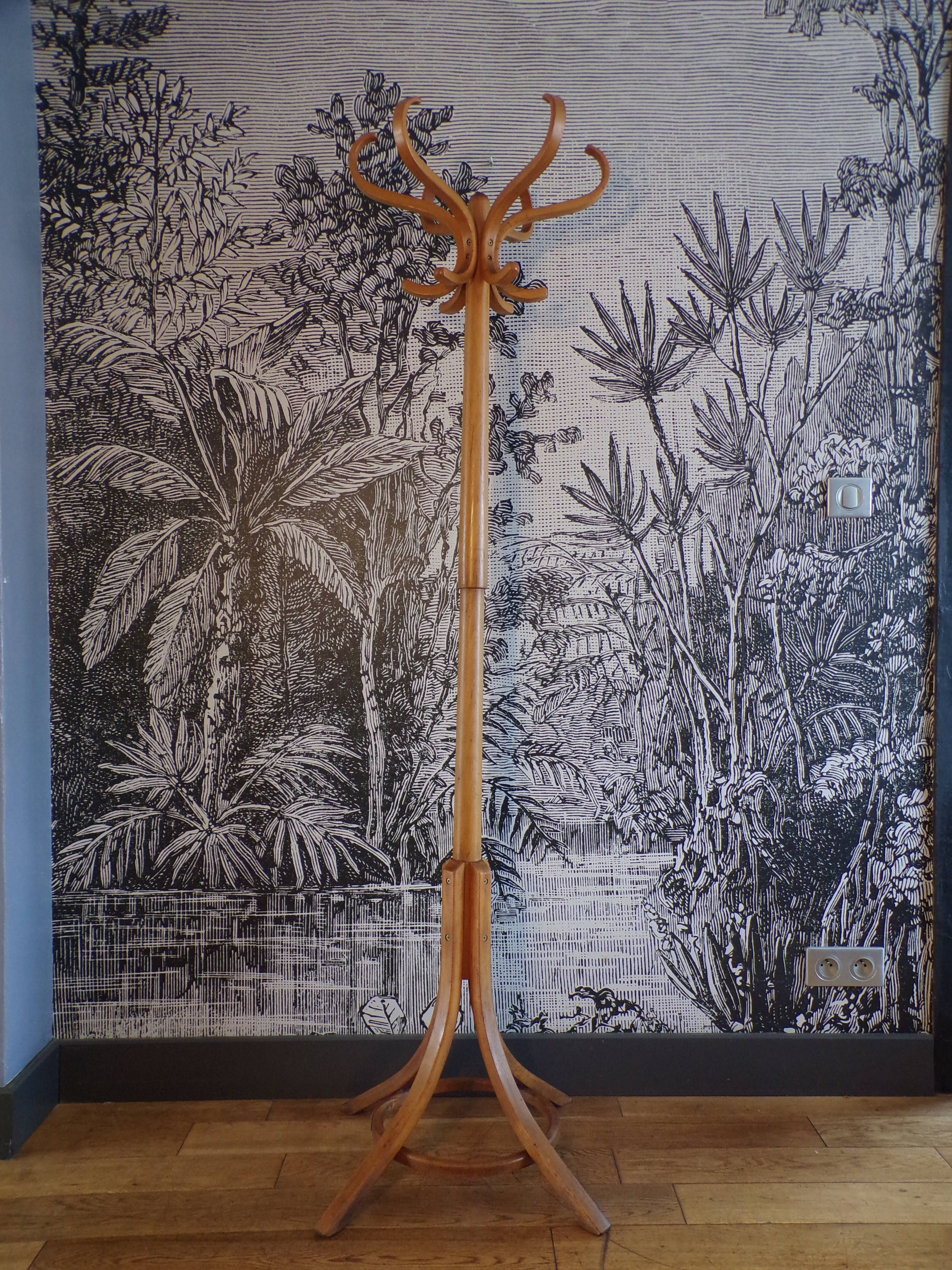 Vintage parrot coat rack in curved wood