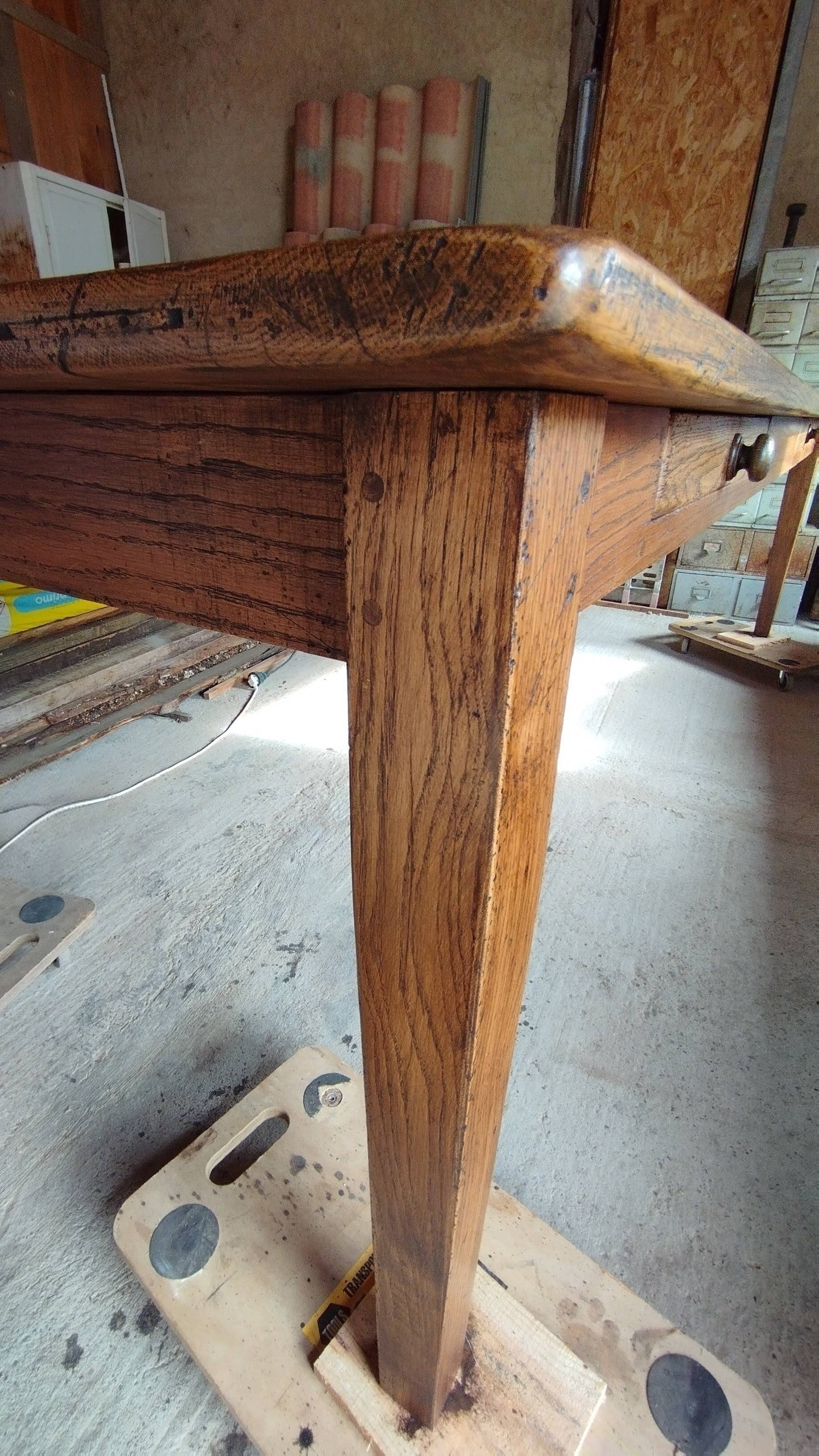 Solid oak farmhouse table, 270x120 cm, with 4 drawers