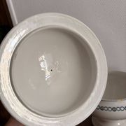 Antique Soup Tureen Vegetable Dish Faience Longwy Henri II Style Geometric Frieze