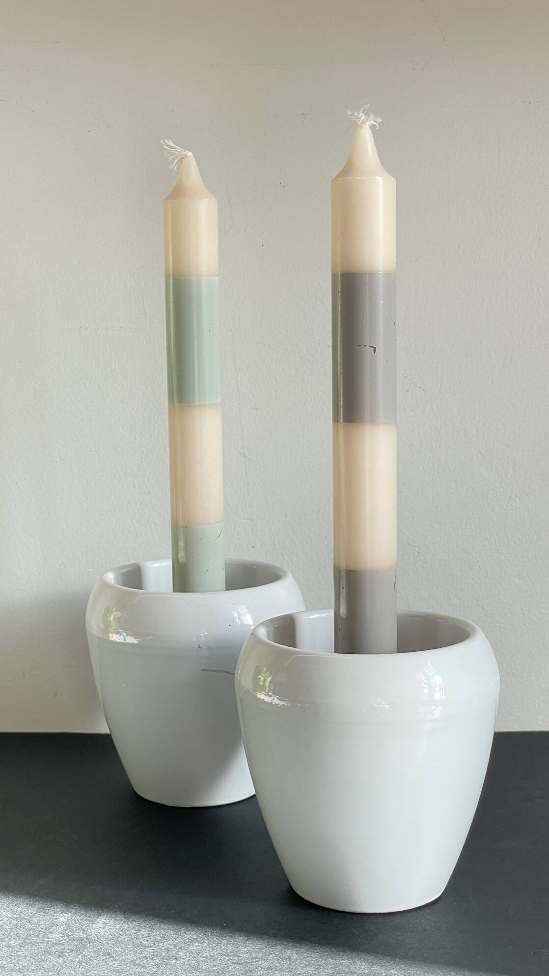 Pair of White Ceramic Candle Holders