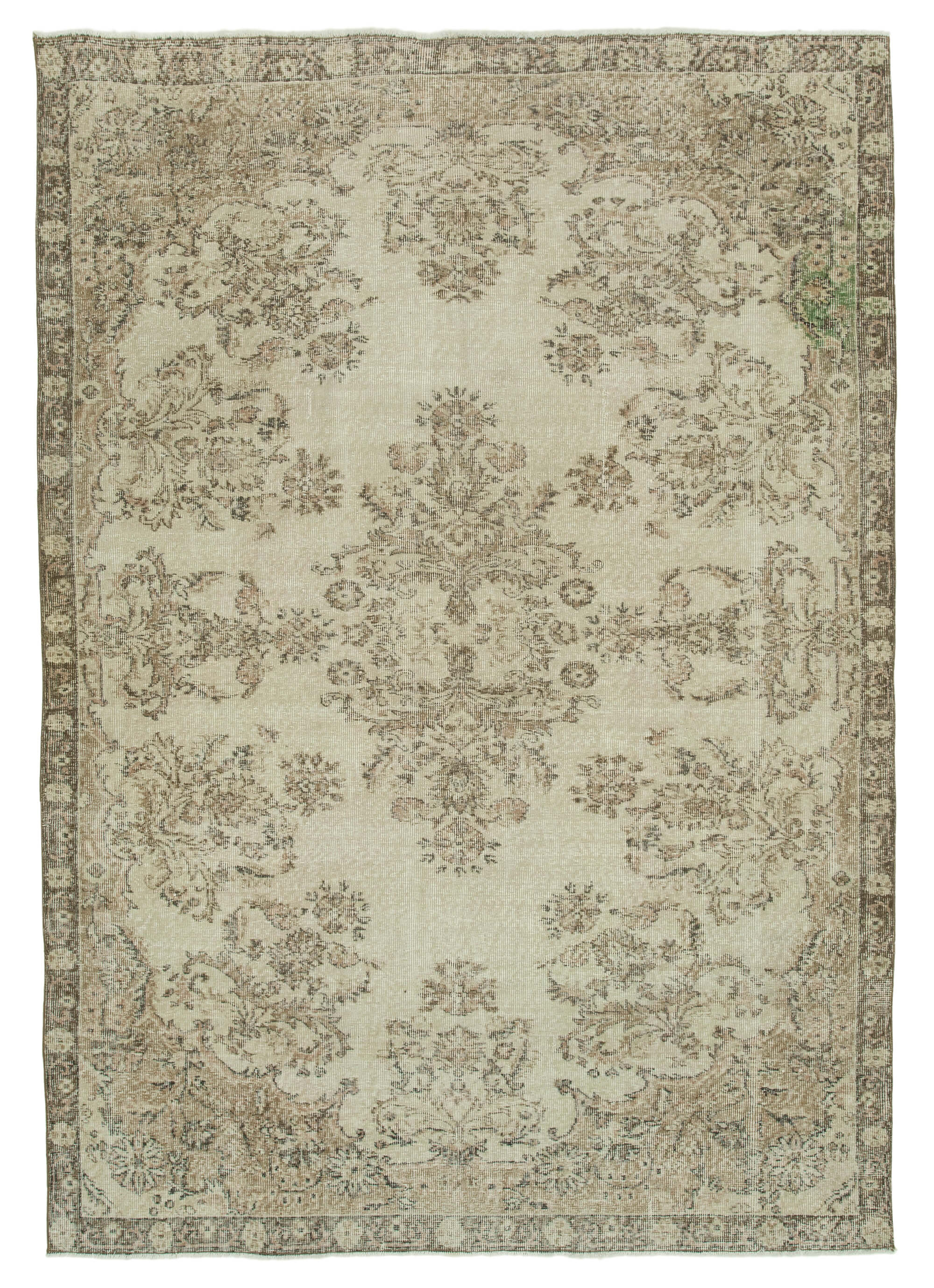 Handwoven antique anatolian beige carpet 205 cm x 286 cm