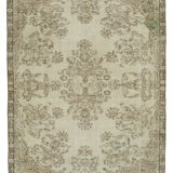 Handwoven antique anatolian beige carpet 205 cm x 286 cm