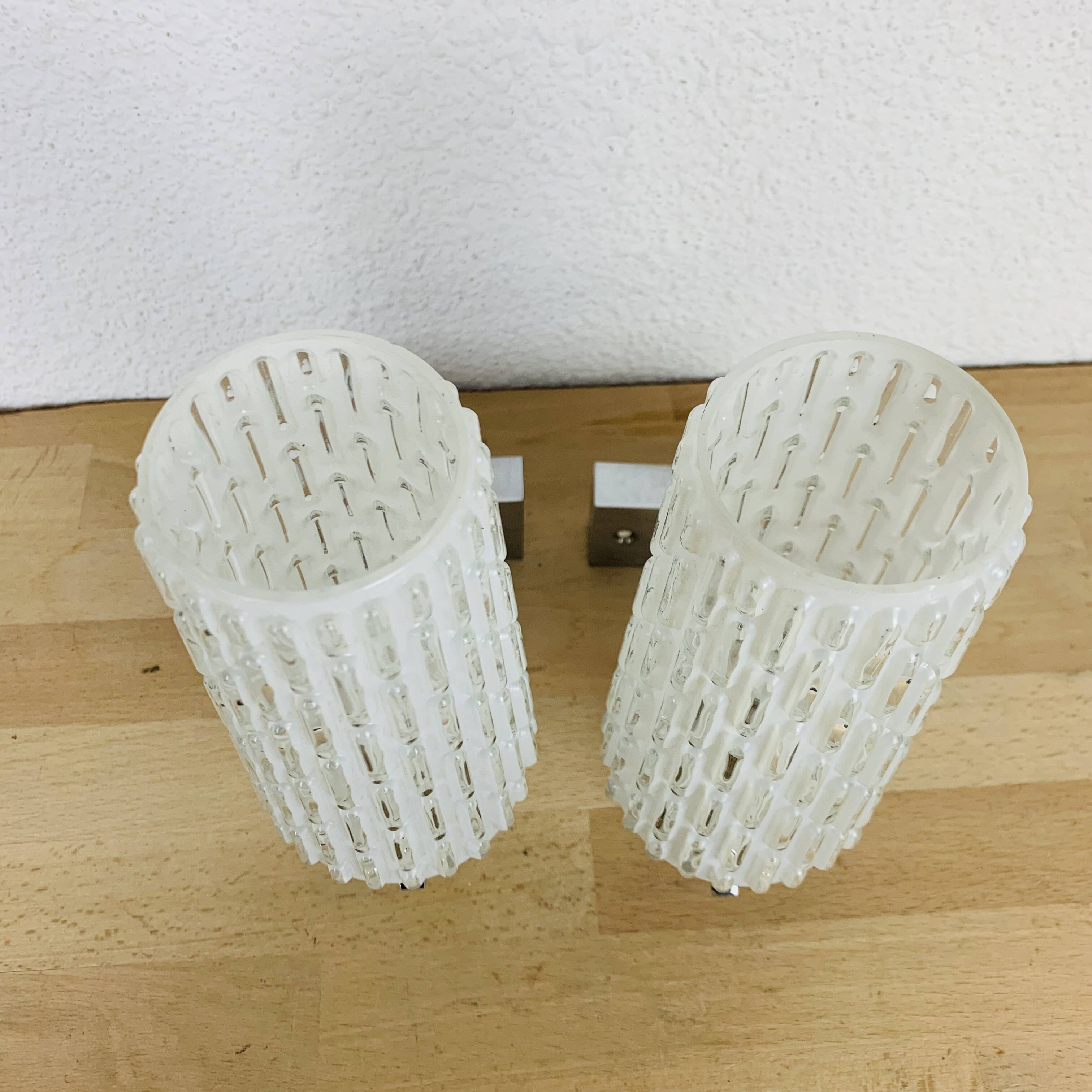 Pair of chrome metal wall lights and opaline tulips from the 70s