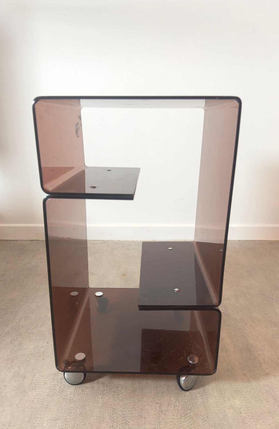 Smoked Plexiglas bedside table / end table
