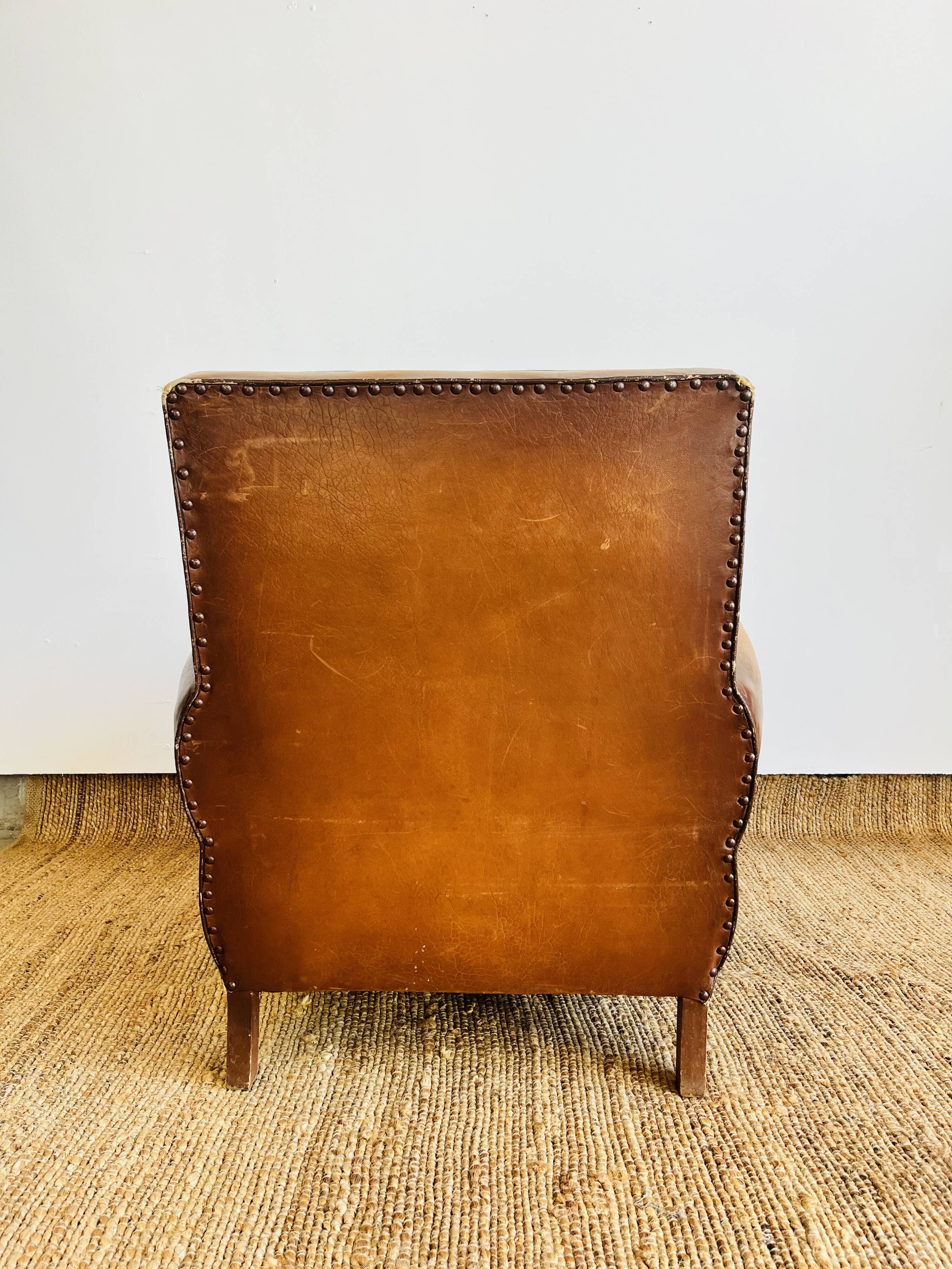 Fauteuil Club en cuir marron