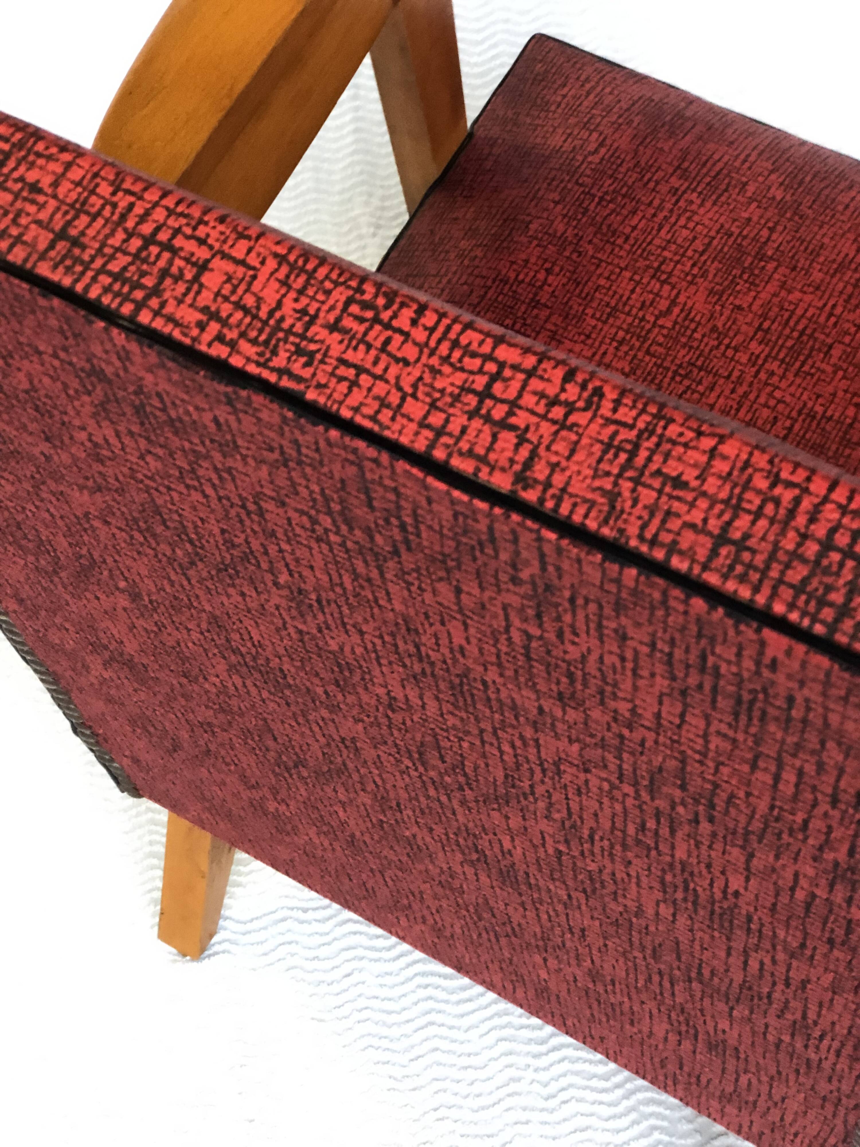 Vintage armchair 1950 red and black vinyl