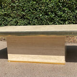 Vintage coffee table in travertine and brass.