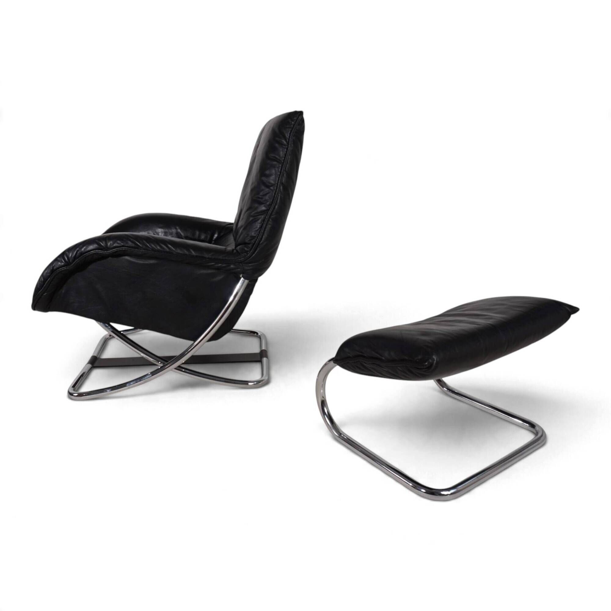 WK Möbel leather lounge chair with ottoman by Robert Haussmann, 1970