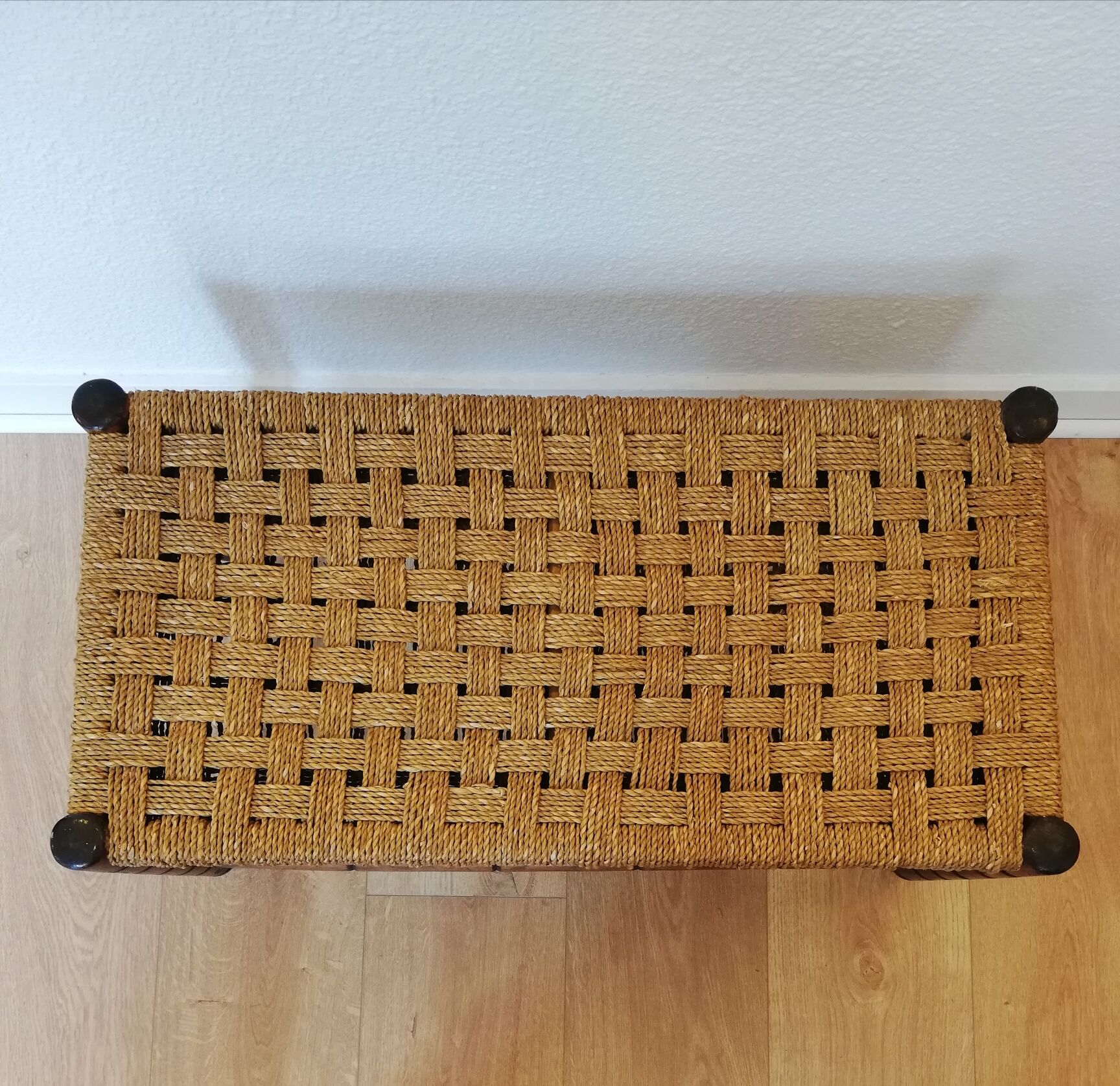 Banc en bois assise en corde 1950