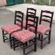 4 Henri II chairs in solid wood and floral burgundy fabric from the 19th century.