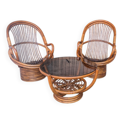 Salon rotin années 70 spiralé