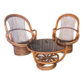 1970s spiral rattan lounge set