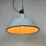 Industrial White Enamel Factory Lamp with Cast Iron Top, 1960s