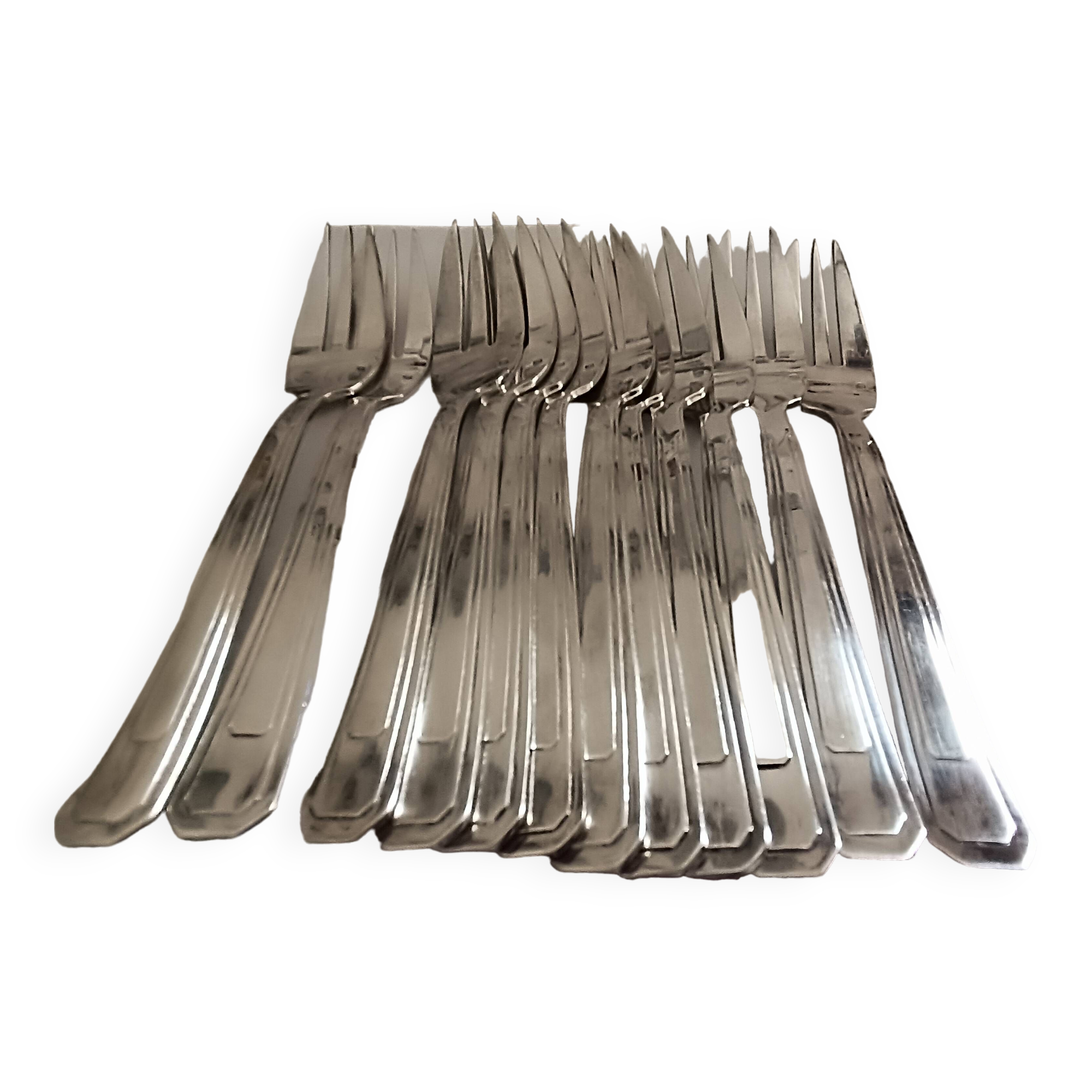 12 silver-plated cake forks. Art Deco. In box.