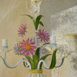 Vintage chandelier in painted sheet metal with flowers
