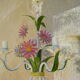 Lustre vintage en tôle peinte avec fleurs