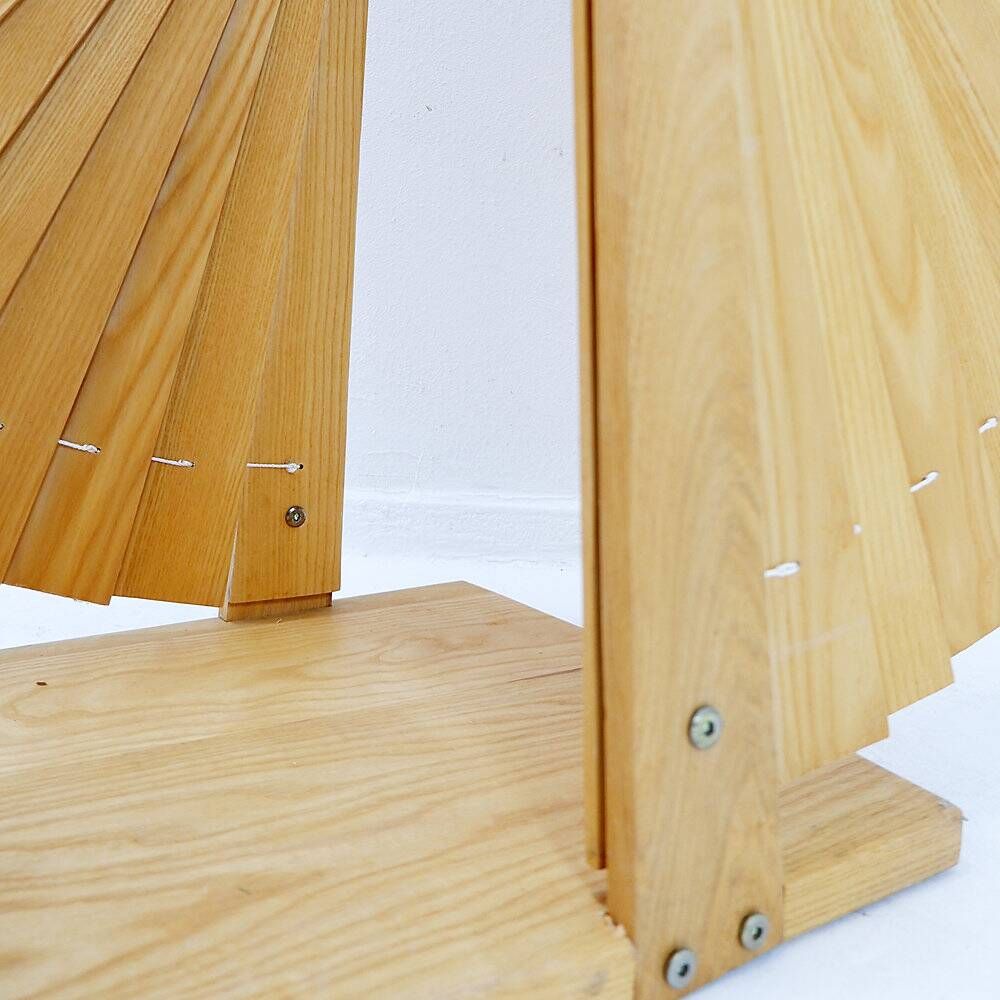 Pine folding screen in the shape of a fan, modern style, France, 1970s - Ø 113cm