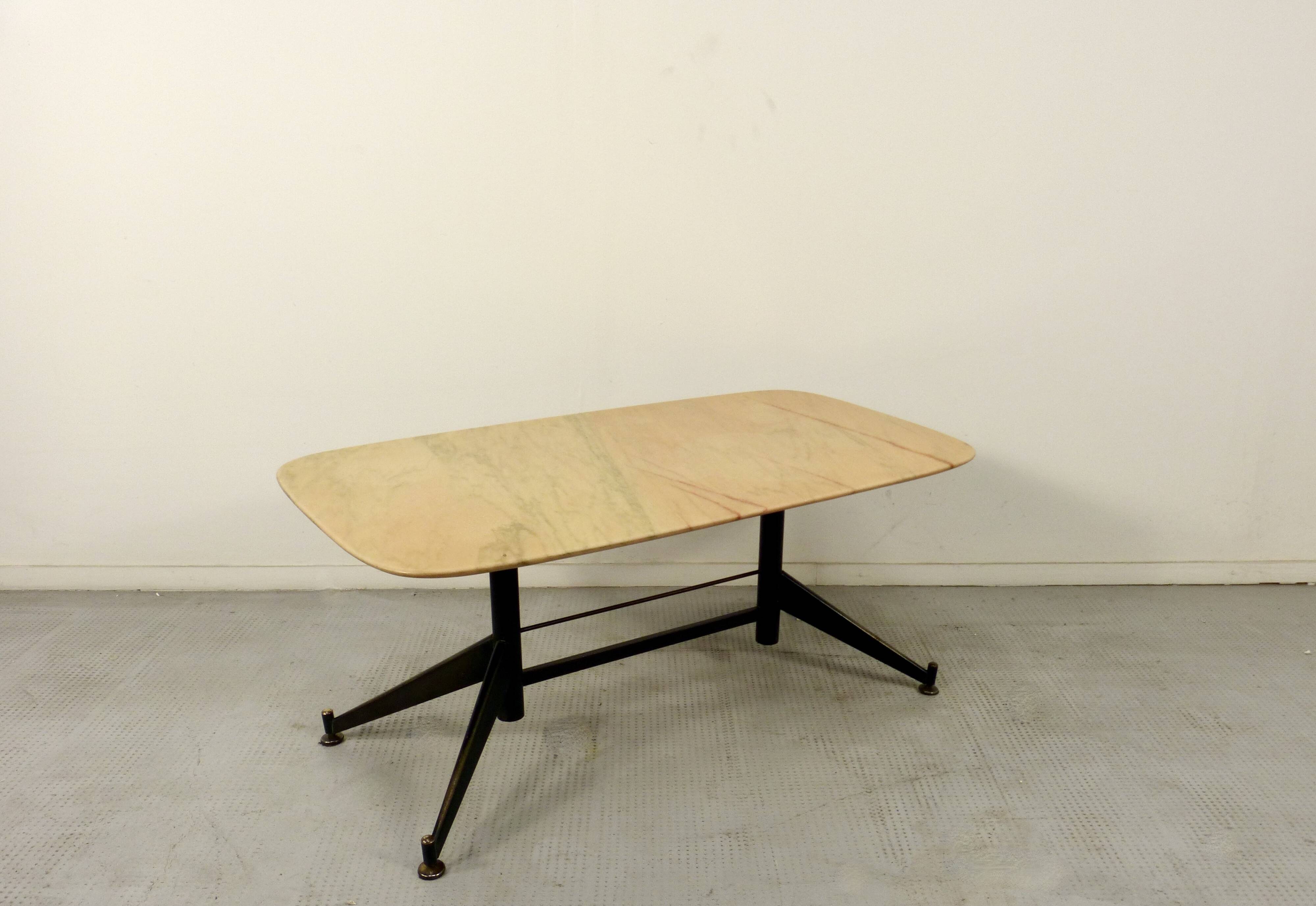 Midcentury Italian Steel And Marble Coffee Table.