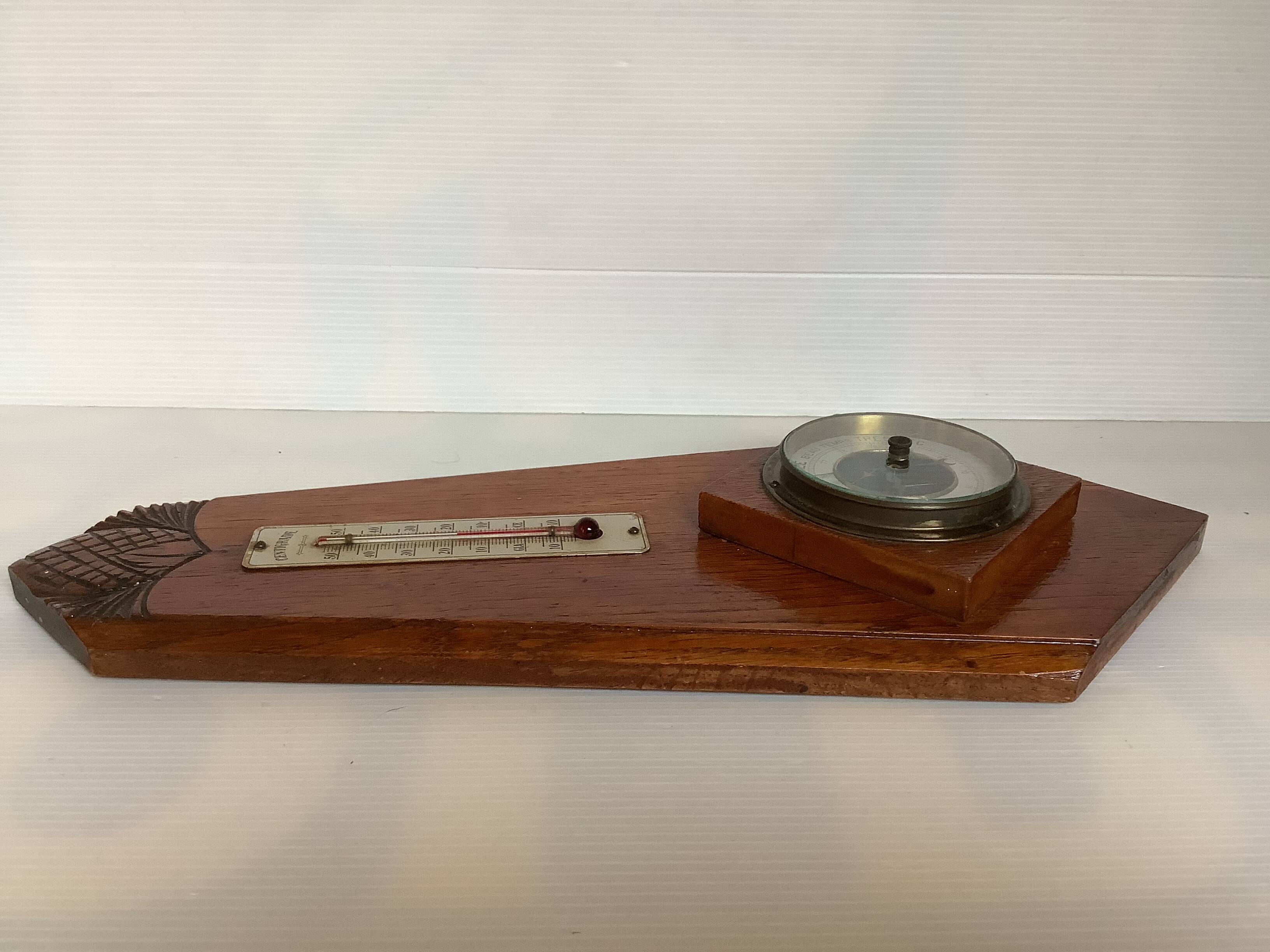 Art deco geometric barometer and thermometer