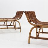 Mid century rattan benches, set of 2