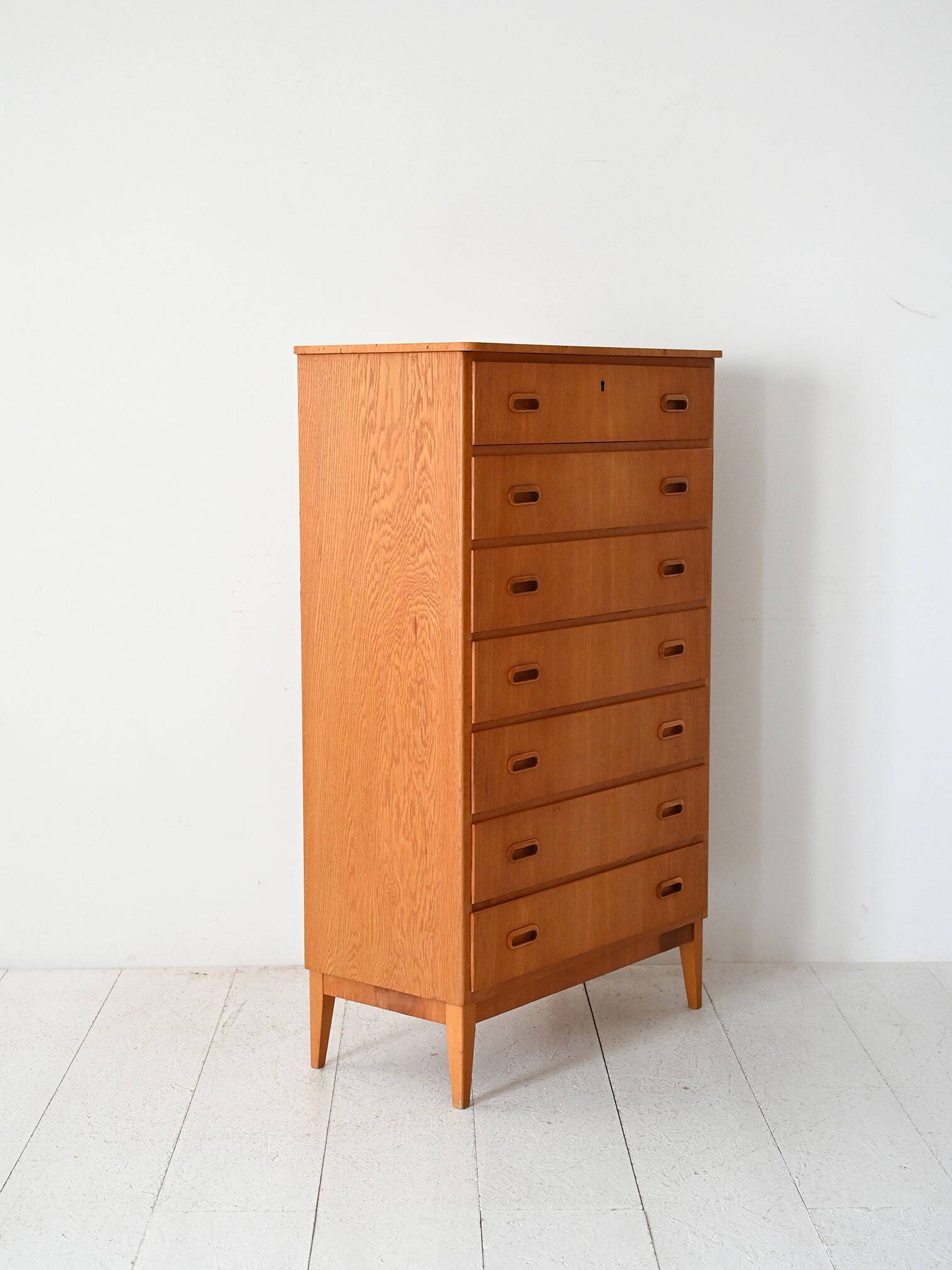 1960s Scandinavian Oak Tallboy with Sculpted Handles