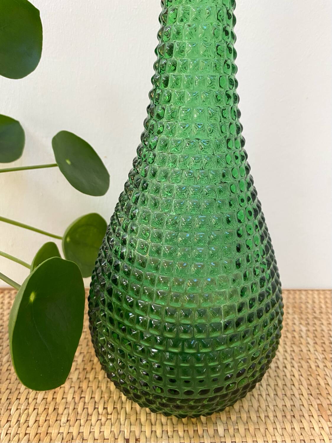 Green Empoli carafe - Diamond point glass - 1960s