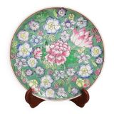 Plate china porcelainE enamelled family pink Lotus + Brand