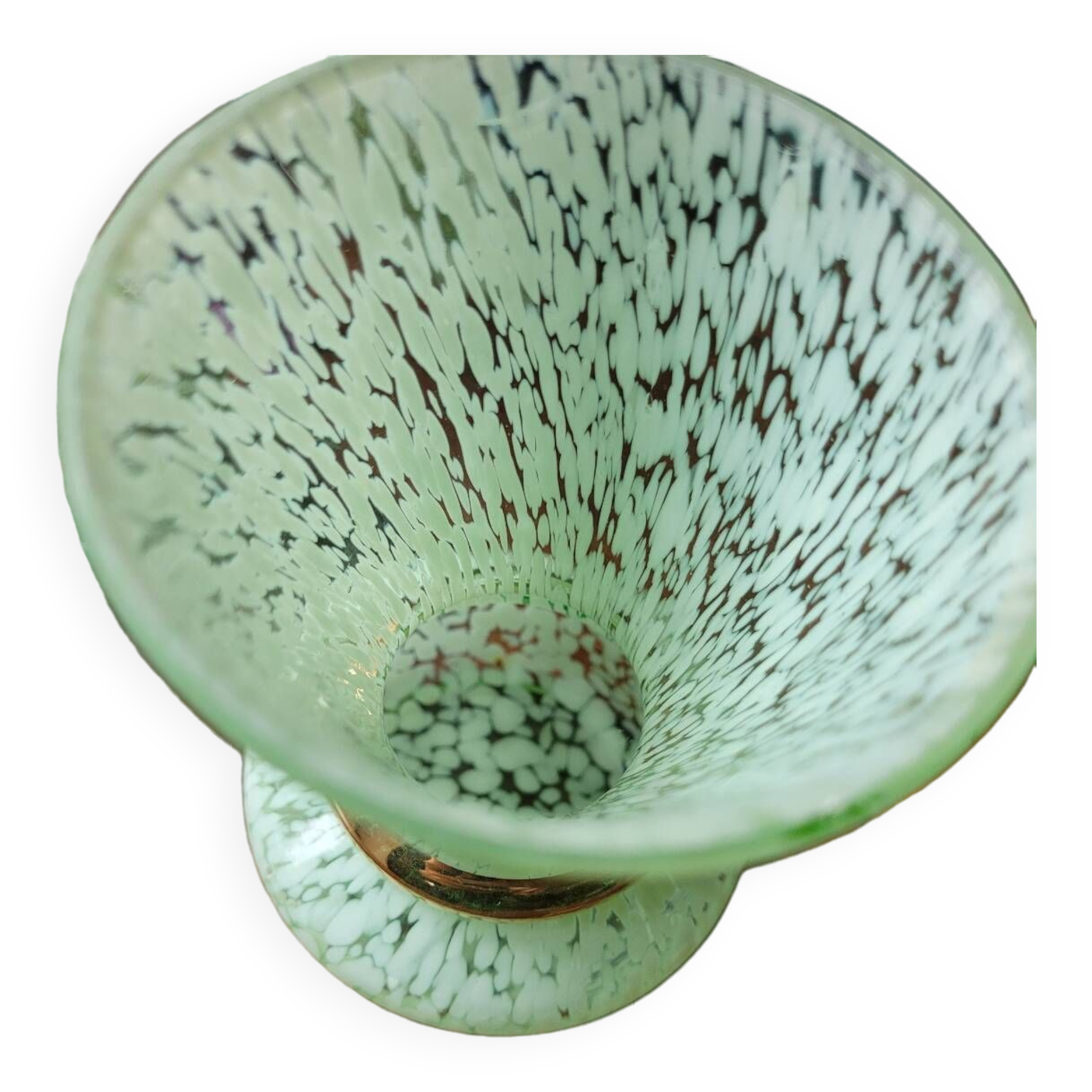 Green and gold Clichy glass vase