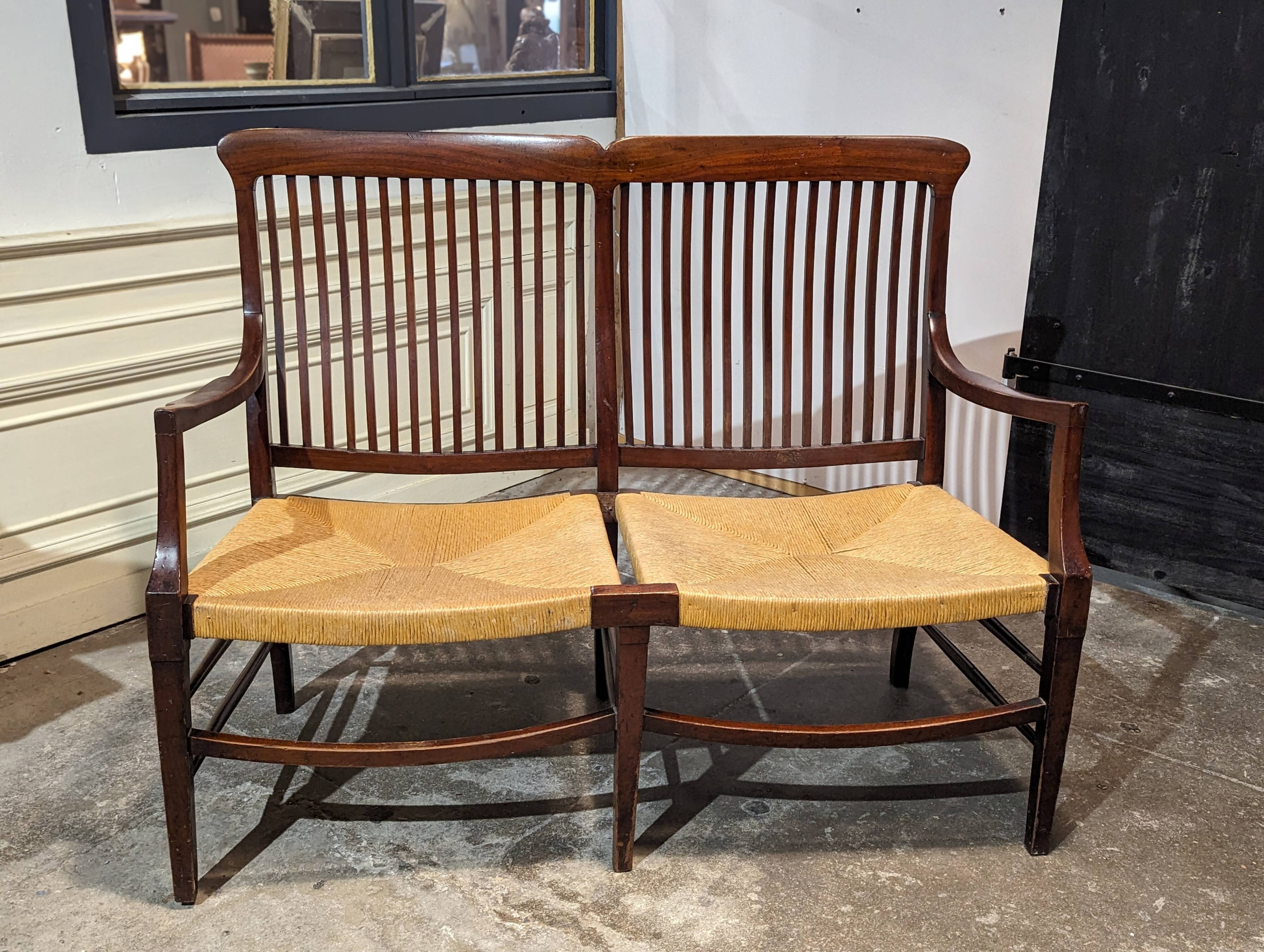 English mahogany straw bench