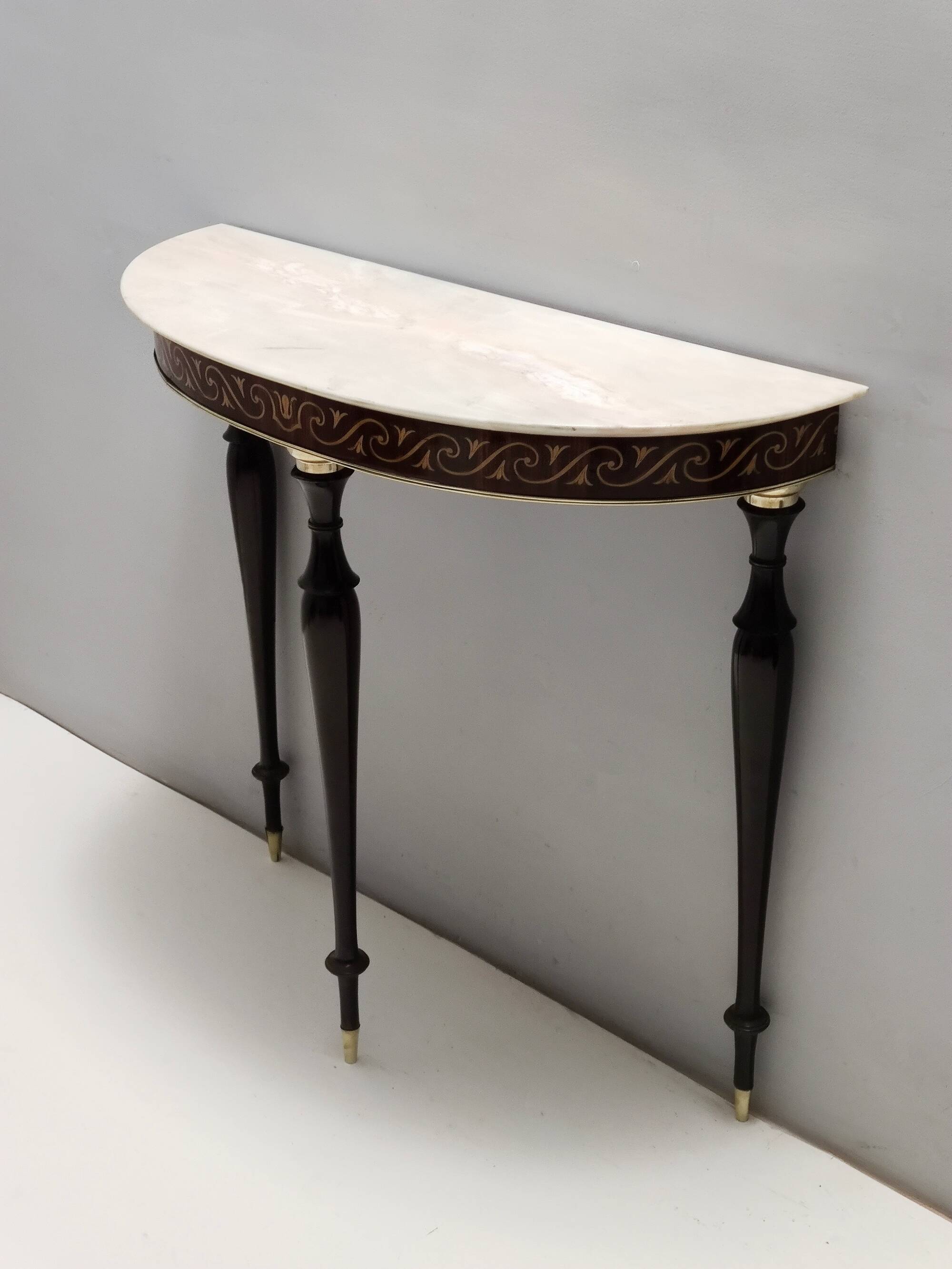 Beech and Black Walnut Console Table with a Demilune Marble Top