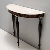 Beech and Black Walnut Console Table with a Demilune Marble Top