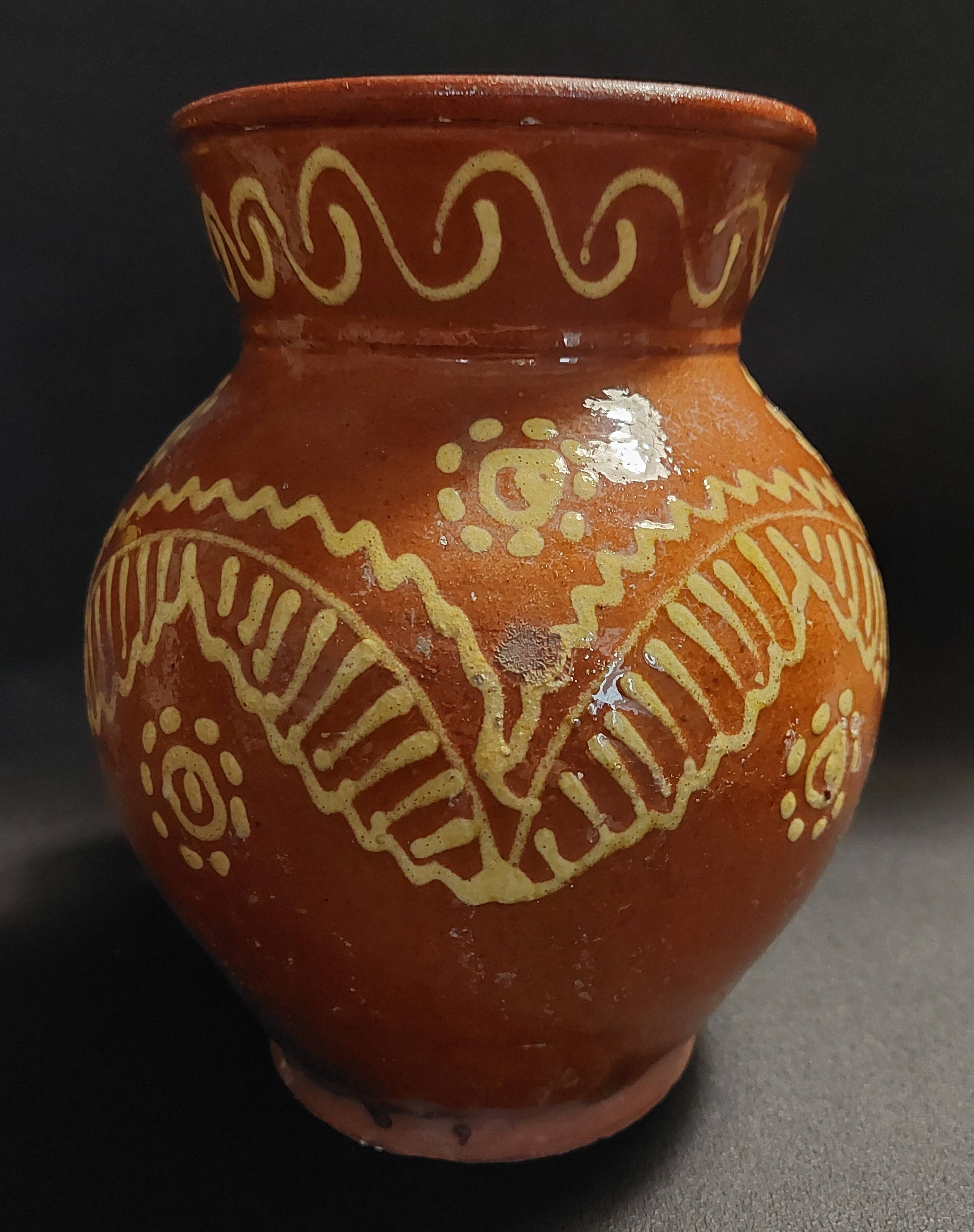 Varnished terracotta jug from Portugal, early 20th century.