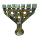 Pottery tamegroute candlestick menorah 7 enamelled candles ochre/green