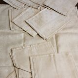 Ancienne nappe lin damassée beige 160 × 180 cm + 12 serviettes