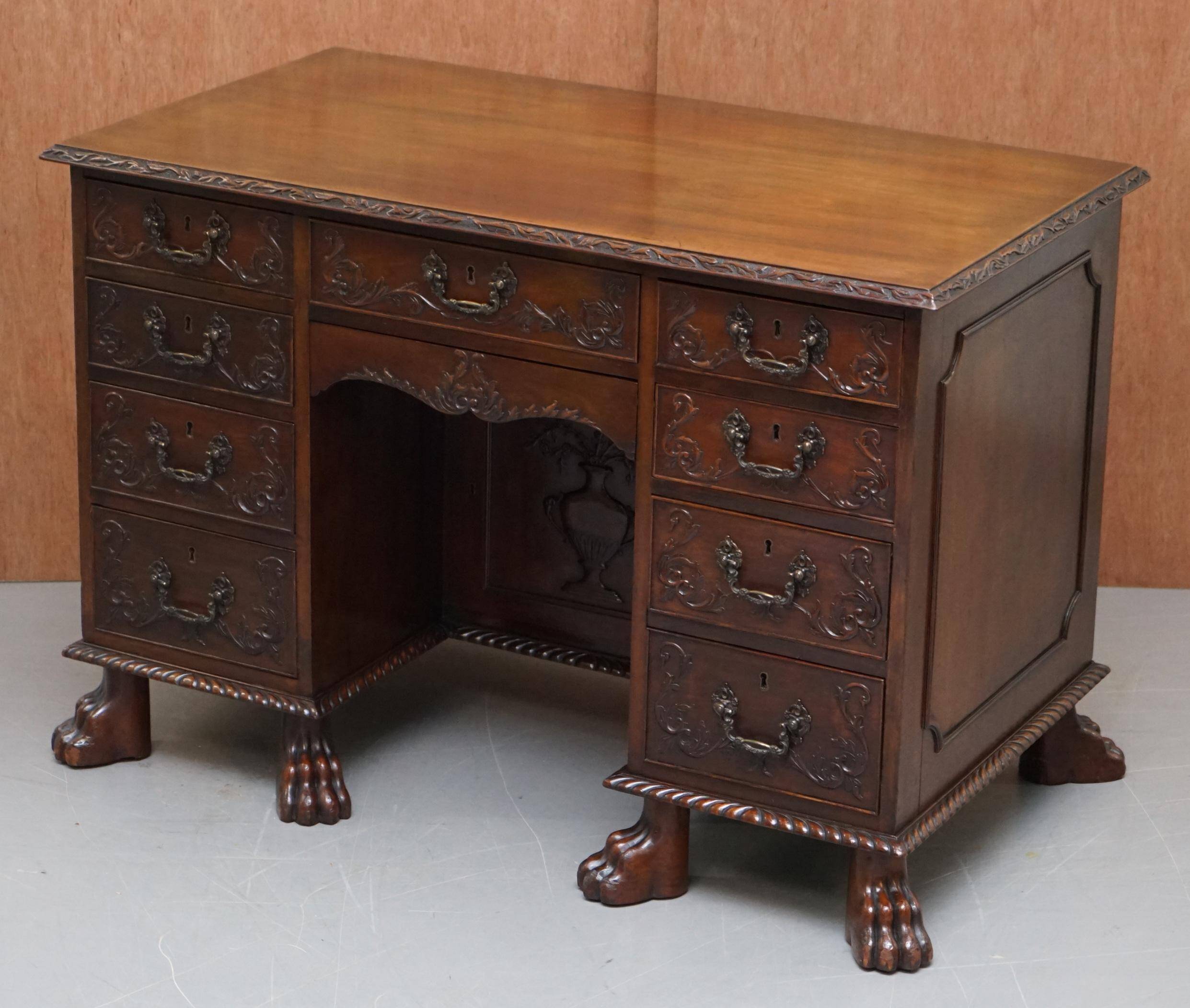 Victorian hand-carved kneehole desk 1850