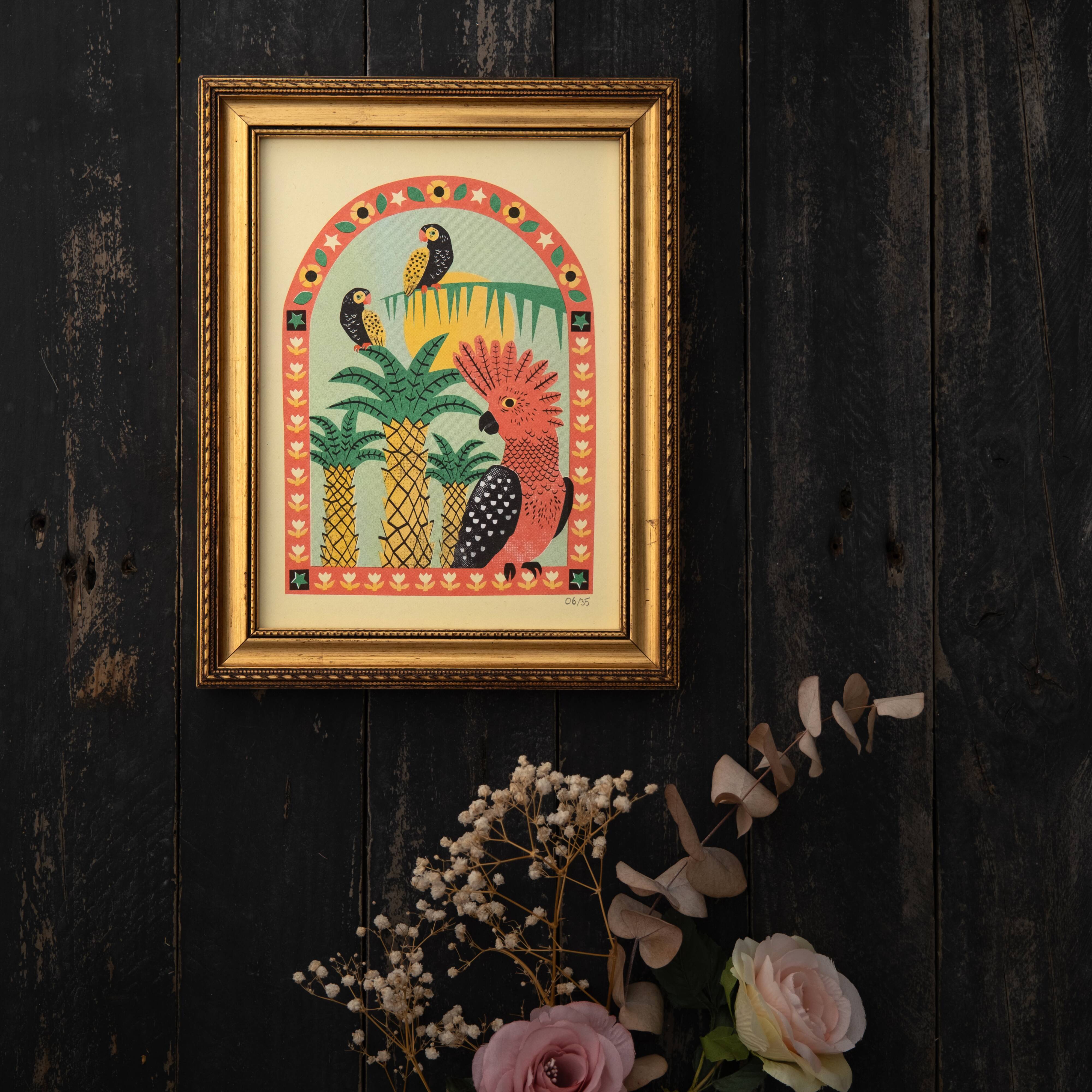 Parrot poster printed in risography