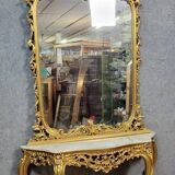 Console Vénitienne et miroir  style Louis XV baroque en bois doré