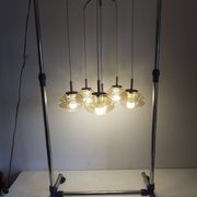 Light smoked glass water drop chandelier with 6 drops from the 1960s.