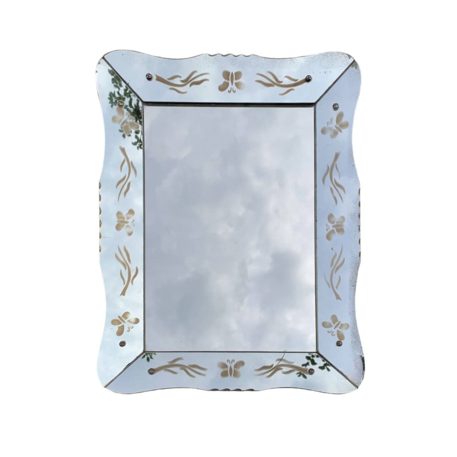 Beveled Venetian mirror - butterfly decor - Height: 61 cm